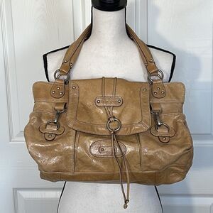Hype Tan/Gold Leather Studded Shoulder Bag